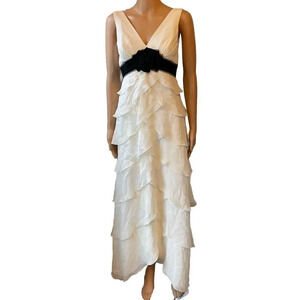 New Bcbgmaxazria Womens Fairy White Black Silk Chiffon Maxi Dress Empire Waist 0